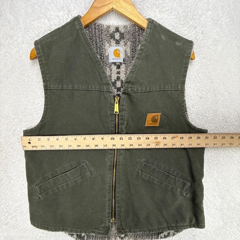 Carhartt Vest Aztec Pile Lining Mens Small VP166 Dark Olive Green - Picture 5 of 10